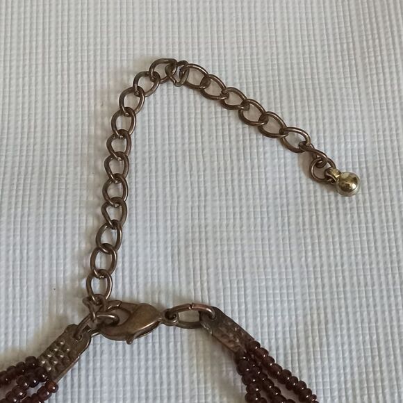 Pink & Brown Colorful Beaded Triple Strand Statement Necklace & Dangle Earrings - Picture 10 of 11